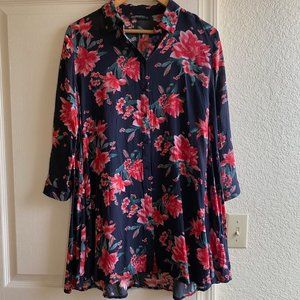 Zara Premium Denim Collection Floral Shirt Mini Dress